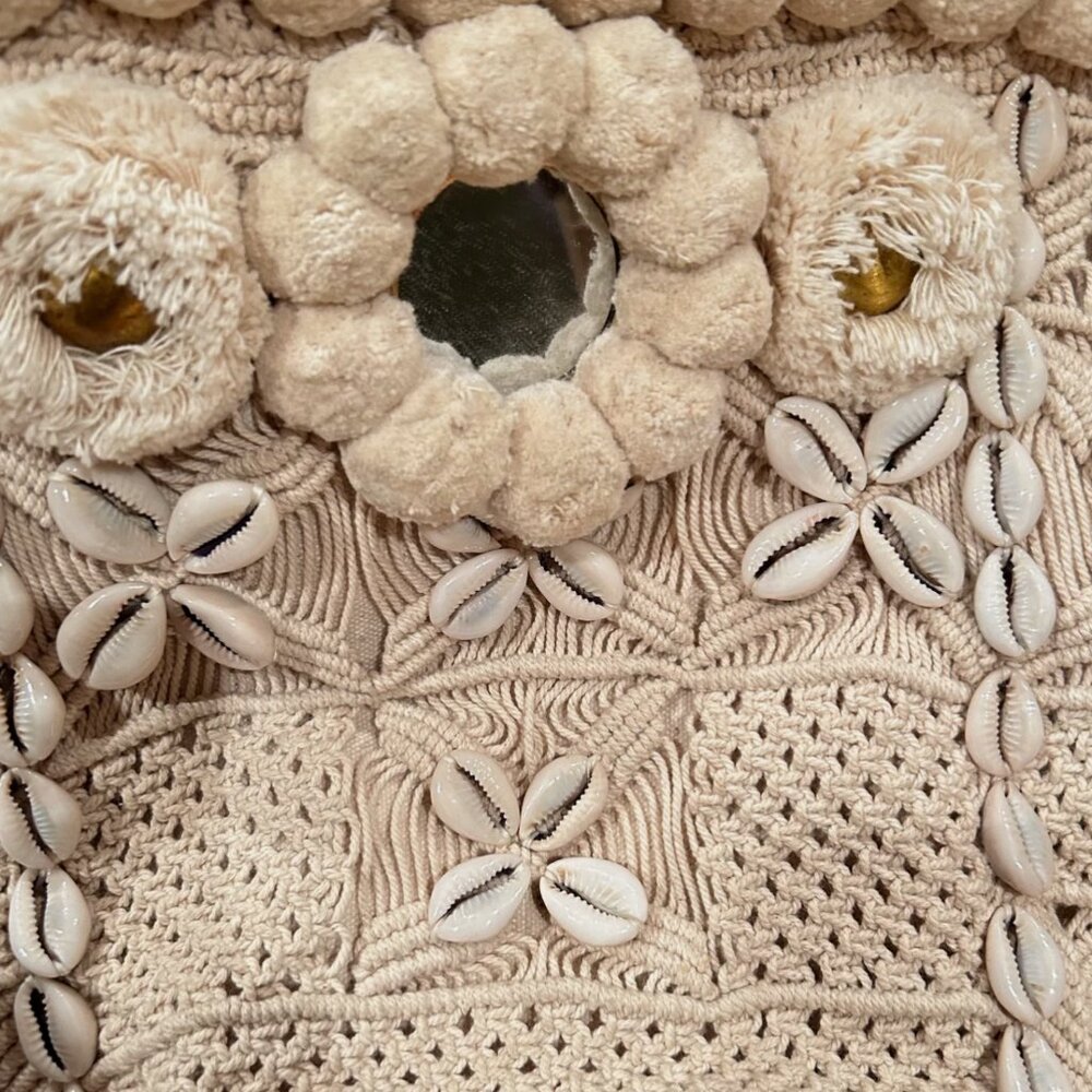 FIGUE Tuktuk Cotton Canvas Tote Bag Bohemian Style Cowrie Shells Pom Pom Purse - Picture 2 of 7